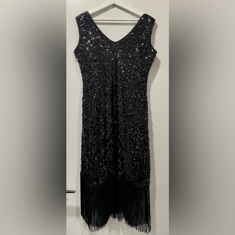 Fundaisy 1920’s sequin black dress with accessories set Women’s Sz. XL Brand New